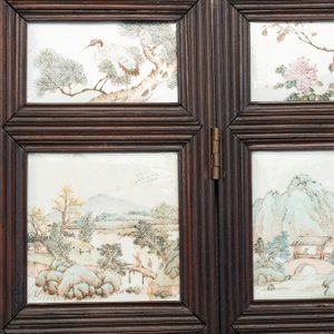 A rare Chinese eight-panel hongmu room divider with 48 qianjiang cai plaques, signed Jia Xingqing 贾醒卿, dated 1902 — photo 8