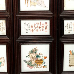 A rare Chinese eight-panel hongmu room divider with 48 qianjiang cai plaques, signed Jia Xingqing 贾醒卿, dated 1902 — photo 10