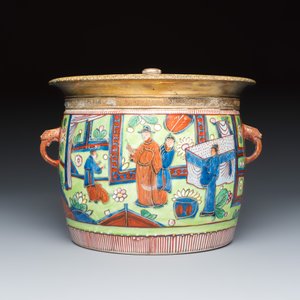 A rare Chinese English-decorated blue and white jar and cover with gilt-bronze mounts — foto 2