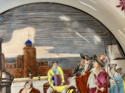A rare Chinese European-decorated export porcelain 'Clothtraders' plate, Qianlong — photo 5