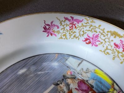A rare Chinese European-decorated export porcelain 'Clothtraders' plate, Qianlong — photo 10