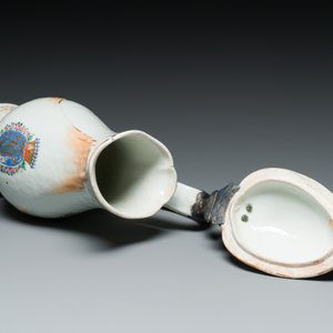 A rare Chinese export porcelain ewer and basin with crowned monogram 'RLI', Qianlong — 照片 10