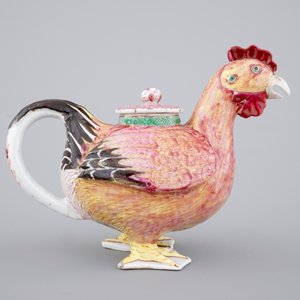 A rare Chinese export porcelain rooster-shaped wine pot and cover, 18th C. — 照片 4