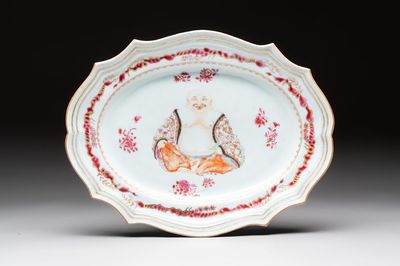 A rare Chinese famille rose 'Budai' tureen stand for the European market, Qianlong