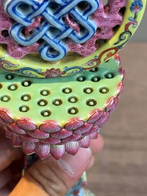 A rare Chinese famille rose Buddhist emblem altar ornament, Qianlong mark and of the period — photo 8