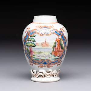 A rare Chinese famille rose 'European musical subject' tea caddy, Qianlong — 照片 4