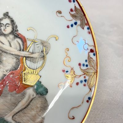 A rare Chinese famille rose export tea bowl and saucer with 'Apollo Playing the Lyre' — photo 5