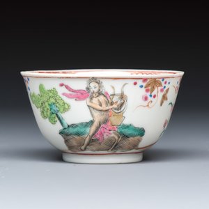 A rare Chinese famille rose export tea bowl and saucer with 'Apollo Playing the Lyre' — photo 4