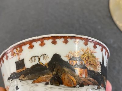 A rare Chinese famille rose 'harbour view' cup and saucer, Yongzheng — 照片 9
