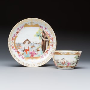 A rare Chinese famille rose Meissen-style 'Maritime subject' tea bowl and saucer — 照片 1
