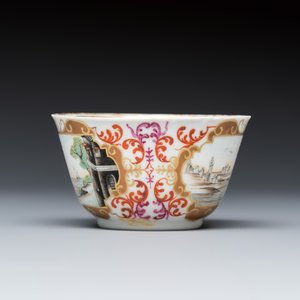A rare Chinese famille rose Meissen-style 'Maritime subject' tea bowl and saucer — 照片 5