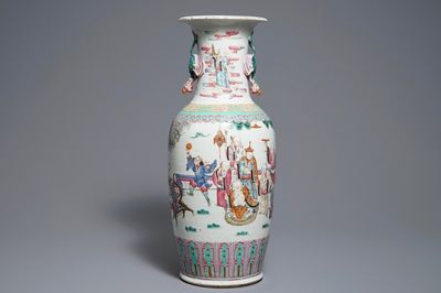 A rare Chinese famille rose phoenix-handle 'Immortals' vase, 19th C.