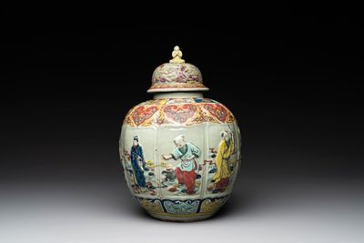A rare Chinese famille rose relief-moulded 'Eight Immortals' vase and cover for the Thai market, Yongzheng mark, 19th C.
