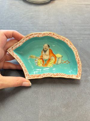 A rare Chinese famille rose turquoise-ground nine-piece 'butterfly' sweetmeat set with immortals, Guangxu mark and of the period — photo 1