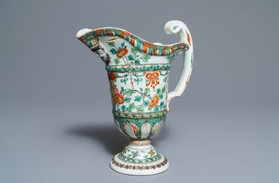A rare Chinese famille verte ewer after a European silver model, Kangxi