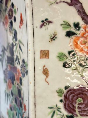 A rare Chinese famille verte hexagonal jardinière with birds among flowering branches, double Fu mark, Kangxi — 照片 4