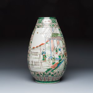 A rare Chinese famille verte 'Silk Production' ovoid vase — photo 2