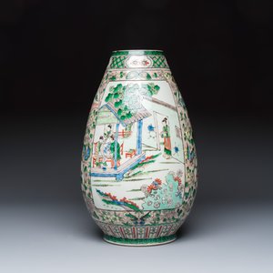 A rare Chinese famille verte 'Silk Production' ovoid vase — photo 4
