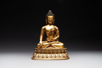 A rare Chinese gilt bronze Buddha Shakyamuni, 18th C.