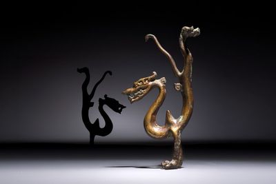 A rare Chinese gilt-bronze dragon, Tang