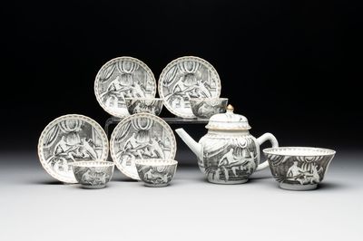 A rare Chinese gilt-decorated grisaille 'Danae and Cupid' 10-piece service, Qianlong