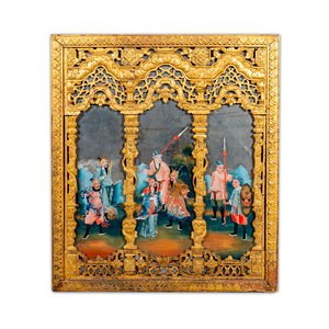 A rare Chinese gilt wood and reverse glass painted mirror, 2nd half 18th C. — photo 1