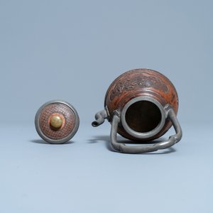 A rare Chinese jade-topped pewter-mounted coconut wine ewer, Kangxi — 照片 6
