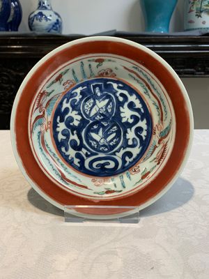 A rare Chinese Kinrande 'cranes and phoenixes' plate, Ming — foto 2
