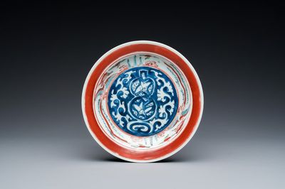 A rare Chinese Kinrande 'cranes and phoenixes' plate, Ming