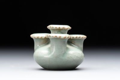 A rare Chinese Longquan celadon quadruple-neck incense holder, Southern Song