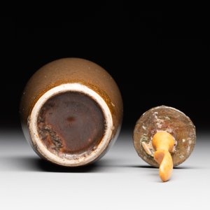 A rare Chinese monochrome teadust-glazed snuff bottle with a bronze 'dragon' stopper, 18/19th C. — 照片 4