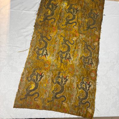 A rare Chinese peacock-feather brocade 'Dragons amid Clouds and Waves' panel — photo 1