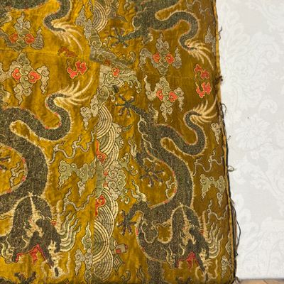 A rare Chinese peacock-feather brocade 'Dragons amid Clouds and Waves' panel — photo 11