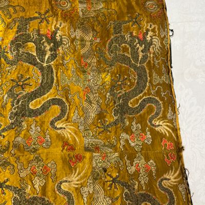 A rare Chinese peacock-feather brocade 'Dragons amid Clouds and Waves' panel — photo 12