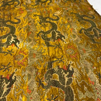 A rare Chinese peacock-feather brocade 'Dragons amid Clouds and Waves' panel — photo 14