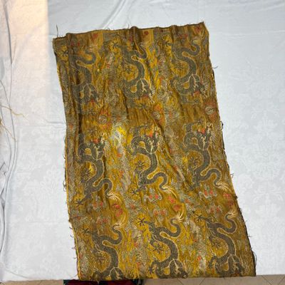 A rare Chinese peacock-feather brocade 'Dragons amid Clouds and Waves' panel — photo 2