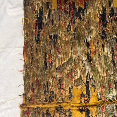 A rare Chinese peacock-feather brocade 'Dragons amid Clouds and Waves' panel — photo 22