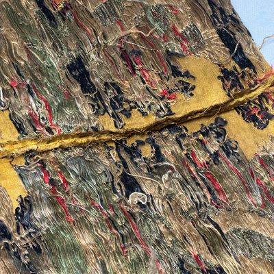 A rare Chinese peacock-feather brocade 'Dragons amid Clouds and Waves' panel — photo 32