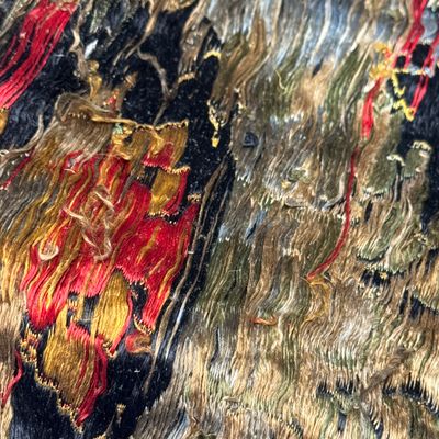 A rare Chinese peacock-feather brocade 'Dragons amid Clouds and Waves' panel — photo 37