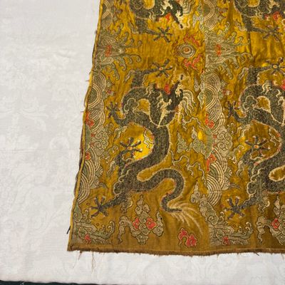 A rare Chinese peacock-feather brocade 'Dragons amid Clouds and Waves' panel — photo 5