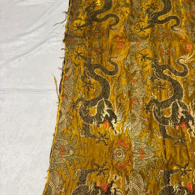 A rare Chinese peacock-feather brocade 'Dragons amid Clouds and Waves' panel — photo 6