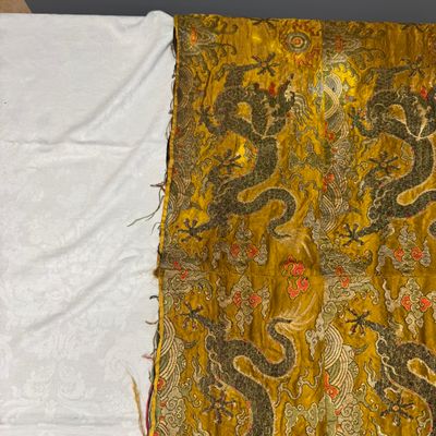 A rare Chinese peacock-feather brocade 'Dragons amid Clouds and Waves' panel — photo 7