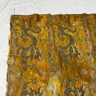 A rare Chinese peacock-feather brocade 'Dragons amid Clouds and Waves' panel — photo 9