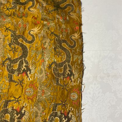 A rare Chinese peacock-feather brocade 'Dragons amid Clouds and Waves' panel — photo 10