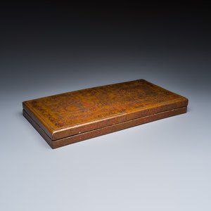 A rare Chinese polychrome and gilt-decorated lacquer rectangular box and cover with dragons — photo 1