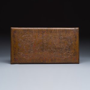 A rare Chinese polychrome and gilt-decorated lacquer rectangular box and cover with dragons — photo 3