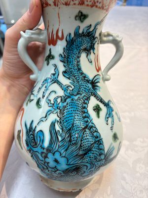 A rare Chinese polychrome Swatow 'Dragon' vase, Ming — photo 12