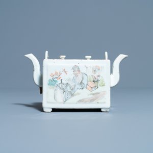 A rare Chinese rectangular qianjiang cai double teapot with covers, 19/20th C. — 照片 2