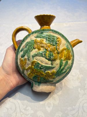 A rare Chinese sancai 'Phoenix' ewer with a wooden box, Liao — photo 4