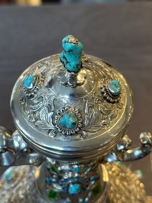 A rare Chinese silver, enamel and hardstone coffee set with matching tray, 20th C. — photo 12
